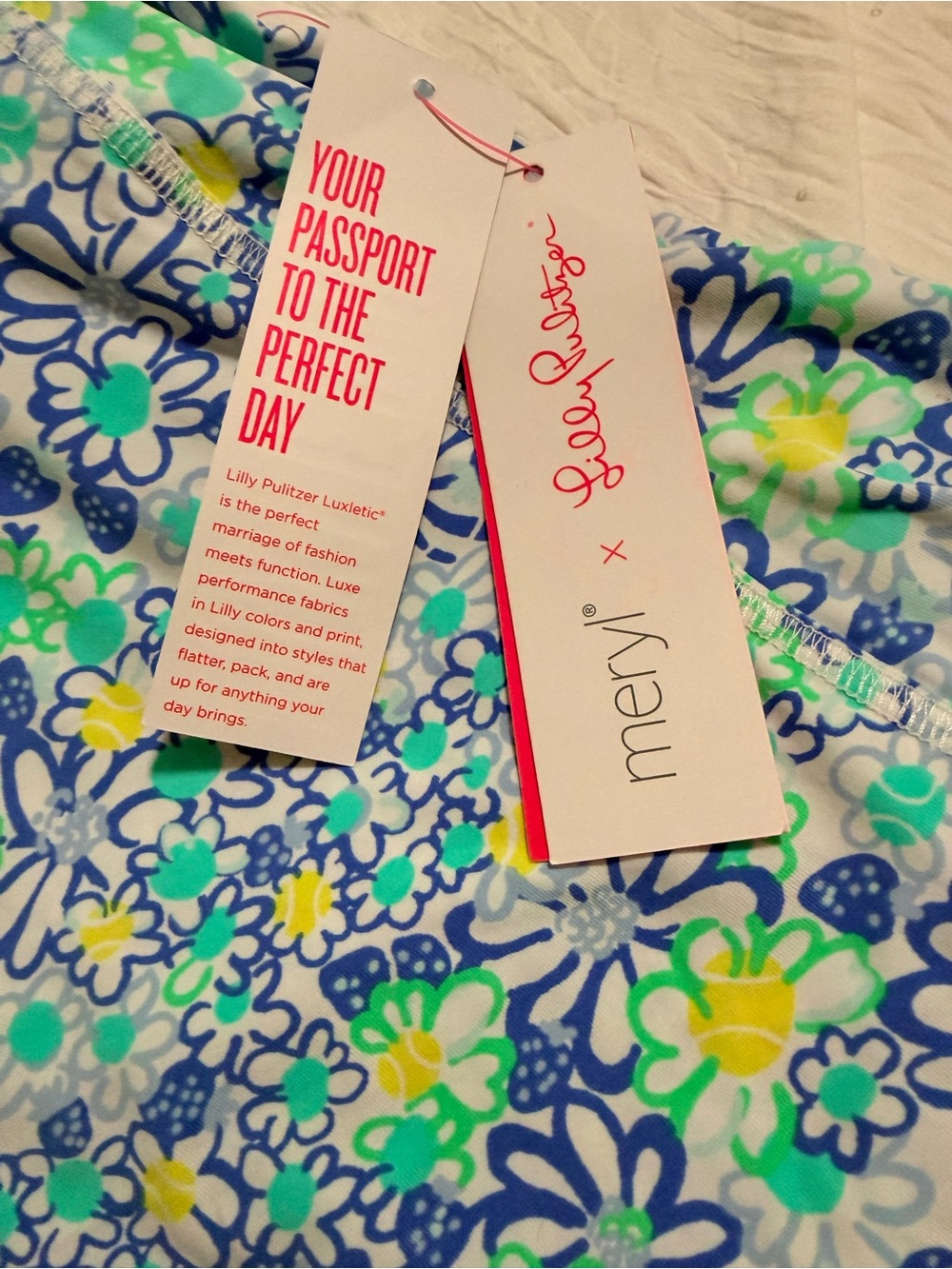 Lilly Pulitzer Blue, Green & Yellow Floral Luxletic  Top with Matching hat. - Picture 2 of 6